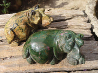 Polished Hand carved Verdite & Leopard stone Hippos x 3 From Zimbabwe