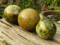 Polished Green Opal Spheres  x 3 From Madagascar - Toprock Gemstones and Minerals 