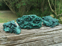 Natural Chatoyant Silky Malachite Specimens x 3 From Kasompe, Congo - TopRock