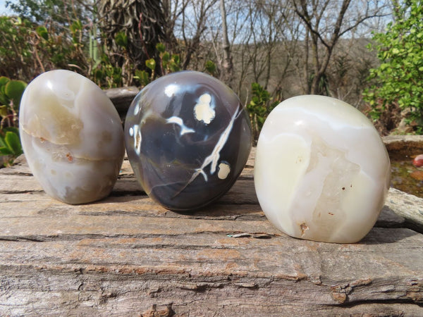 Polished Ghost Agate Standing Free Forms  x 3 From West Coast, Madagascar