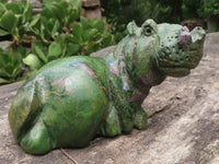 Polished Green Verdite Hippo Carvings  x 3 From Zimbabwe - TopRock