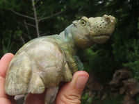 Polished Green Verdite Hippo Carvings  x 3 From Zimbabwe - TopRock