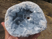 Natural Blue Celestite Geode Specimen With Cubic Crystals (Hole Drilled In Back For Light) x 1 From Sakoany, Madagascar - TopRock