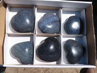 Polished Blue Lazulite Hearts  x 6 From Madagascar