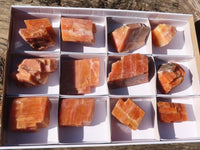 Natural New Sunset Orange Calcite Specimens  x 12 From Spitzkop, Namibia