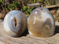 Polished Banded Agate Standing Free Forms  x 3 From West Coast, Madagascar