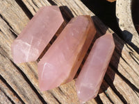 Polished Double Terminated Gemmy Rose Quartz Points x 3 From Madagascar