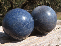 Polished Blue Lazulite Spheres  x 2 From Ambatfinhandrana, Madagascar - TopRock