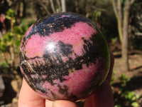 Polished Pink & Black Rhodonite Spheres x 3 From Madagascar