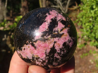 Polished Pink & Black Rhodonite Spheres x 3 From Madagascar