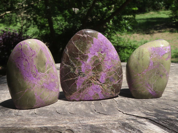 Polished Purple Stichtite & Serpentine Standing Free Forms  x 3 From Barberton, South Africa - TopRock