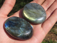 Polished Flashy Blue & Gold Labradorite Gallets  x 12 From Tulear, Madagascar - TopRock