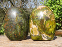 Polished Green Opal Standing Free Forms  x 2 From Madagascar - Toprock Gemstones and Minerals 