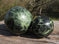 Polished Green & Black Leopard Stone / Serpentine Spheres  x 2 From Zimbabwe - TopRock