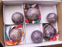 Polished Purple Lepidolite Spheres With Rubellite On Some  x 6 From Madagascar - Toprock Gemstones and Minerals 