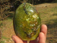 Polished Trio Of Uniquely Brecciated Green Opal Standing Free Forms  x 3 From Antsirabe, Madagascar - TopRock