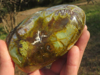 Polished Trio Of Uniquely Brecciated Green Opal Standing Free Forms  x 3 From Antsirabe, Madagascar - TopRock