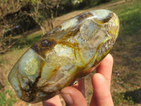 Polished Trio Of Uniquely Brecciated Green Opal Standing Free Forms  x 3 From Antsirabe, Madagascar - TopRock