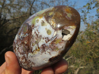 Polished Trio Of Uniquely Brecciated Green Opal Standing Free Forms  x 3 From Antsirabe, Madagascar - TopRock