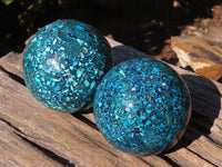 Polished Conglomerate Chrysocolla Spheres With Azurite & Malachite x 2 From Congo