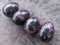 Polished Pink Rhodonite & Black Chromite Eggs  x 4 From Ambindavato, Madagascar - TopRock