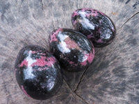 Polished Pink Rhodonite & Black Chromite Eggs  x 4 From Ambindavato, Madagascar - TopRock