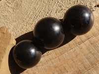 Polished Schorl Black Tourmaline Spheres x 3 From Madagascar