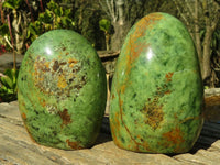 Polished Green Chrysoprase Standing Free Forms  x 2 From Madagascar