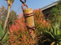 Polished Belemnite Bullet Fossil Rostrums In Copper Art Wire Wrap Pendant - sold per piece From Madagascar - TopRock