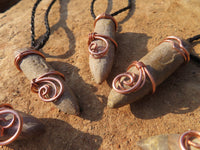 Polished Belemnite Bullet Fossil Rostrums In Copper Art Wire Wrap Pendant - sold per piece From Madagascar - TopRock