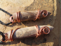 Polished Belemnite Bullet Fossil Rostrums In Copper Art Wire Wrap Pendant - sold per piece From Madagascar - TopRock