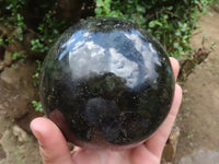 Polished Extra Large Labradorite Sphere & Palisandre Rose Wood Stand  x 2 From Madagascar - TopRock