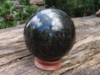 Polished Extra Large Labradorite Sphere & Palisandre Rose Wood Stand  x 2 From Madagascar - TopRock