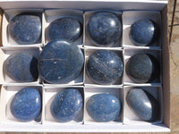Polished Large Highly Selected Blue Lazulite Palm Stones / Gallets x 12 From Madagascar - TopRock