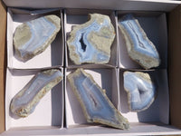 Polished One Side Polished Blue Lace Agate Specimens  x 6 From Nsanje, Malawi