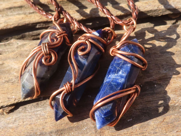 Polished Copper Wire Wrapped Sodalite Pendants x 6 From Namibia