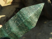 Polished Emerald Fuchsite Quartz Point With Golden Pyrite Patterns  x 1 From Madagascar