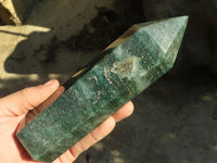 Polished Emerald Fuchsite Quartz Point With Golden Pyrite Patterns  x 1 From Madagascar