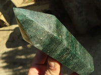 Polished Emerald Fuchsite Quartz Point With Golden Pyrite Patterns  x 1 From Madagascar