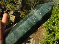 Polished Emerald Fuchsite Quartz Point With Golden Pyrite Patterns  x 1 From Madagascar