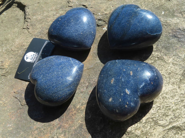 Polished Medium Sized Lazulite Hearts x 4 From Madagascar - TopRock
