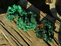 Natural Chatoyant Silky Malachite Specimens  x 3 From Congo