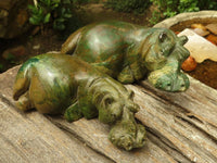 Polished Green Verdite Hippo Carvings  x 2 From Zimbabwe - TopRock