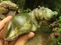 Polished Green Verdite Hippo Carvings  x 2 From Zimbabwe - TopRock