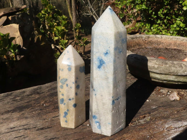 Polished Blue Spotted Spinel Quartz Points  x 2 From Madagascar