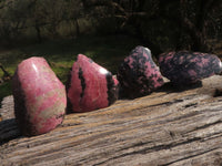 Polished Deep Pink & Black Rhodonite Free Forms (Half Polished) x 4 From Ambindavato, Madagascar - TopRock