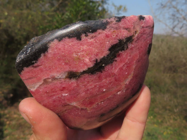 Polished Deep Pink & Black Rhodonite Free Forms (Half Polished) x 4 From Ambindavato, Madagascar - TopRock