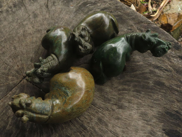 Polished Verdite Hippo Carvings  x 3 From Zimbabwe - TopRock