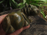 Polished Verdite Hippo Carvings  x 3 From Zimbabwe - TopRock