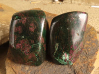 Polished Fluorescent Ruby Corundum In Chrome Verdite Free Forms x 2 From Zimbabwe